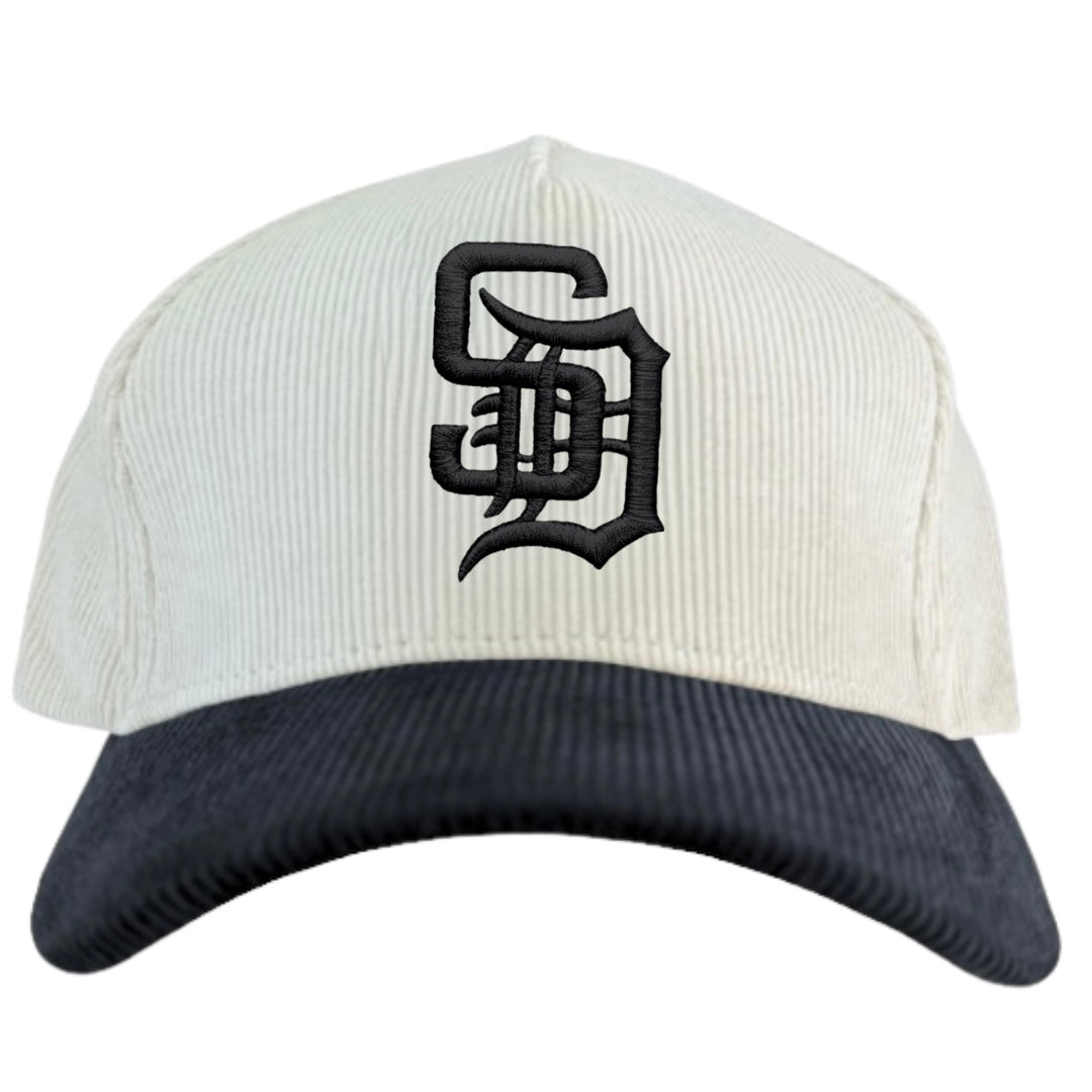 Cream & Black Corduroy SD A-Frame Snapback