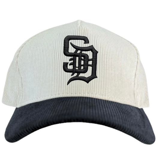 Cream & Black Corduroy SD A-Frame Snapback