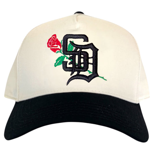 Cream & Black Rose SD A-Frame Snapback Hat